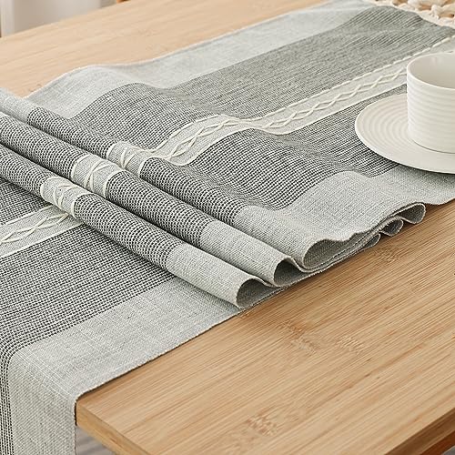 Brown 36 inches Linen Table Runner with Tassel W285532