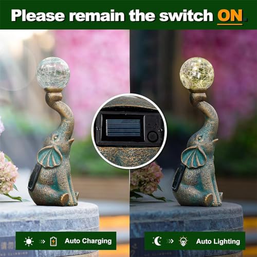 Bronze Solar Elephant Statue Light O7350