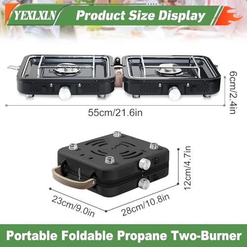 2-Burner Foldable Propane Camp Stove with Griddle and Carrying Bag L7176