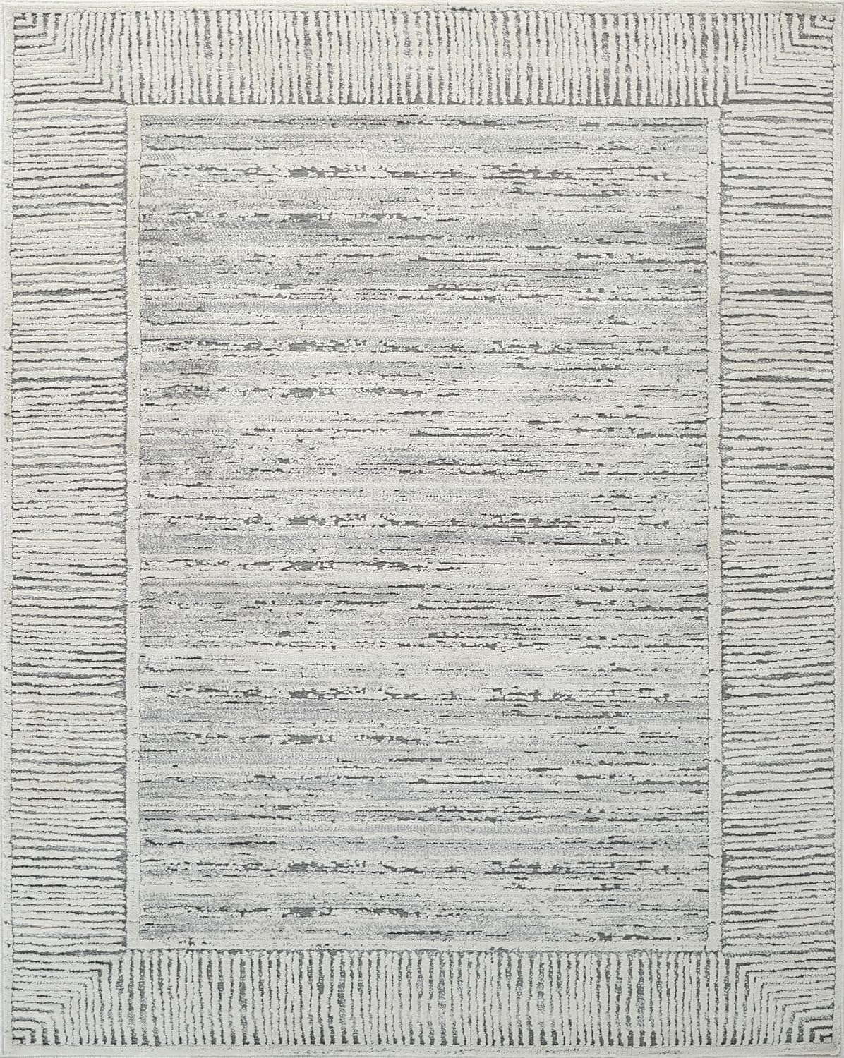 Grey & Ivory Striped Stain Resistant 8x10 Area Rug S8252