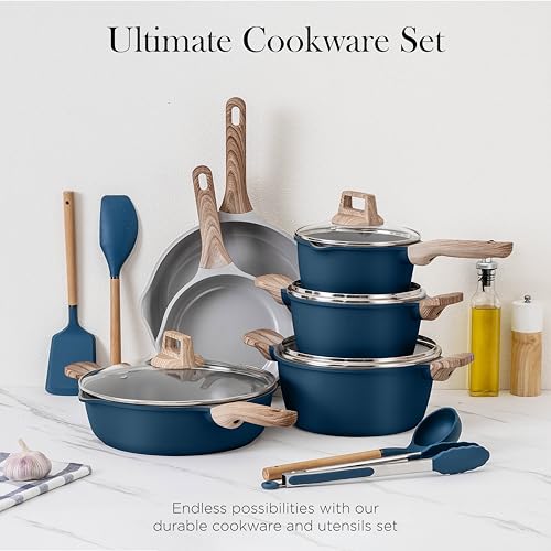 14 Pcs Nonstick Cast Aluminum Cookware Set with Utensils W28265