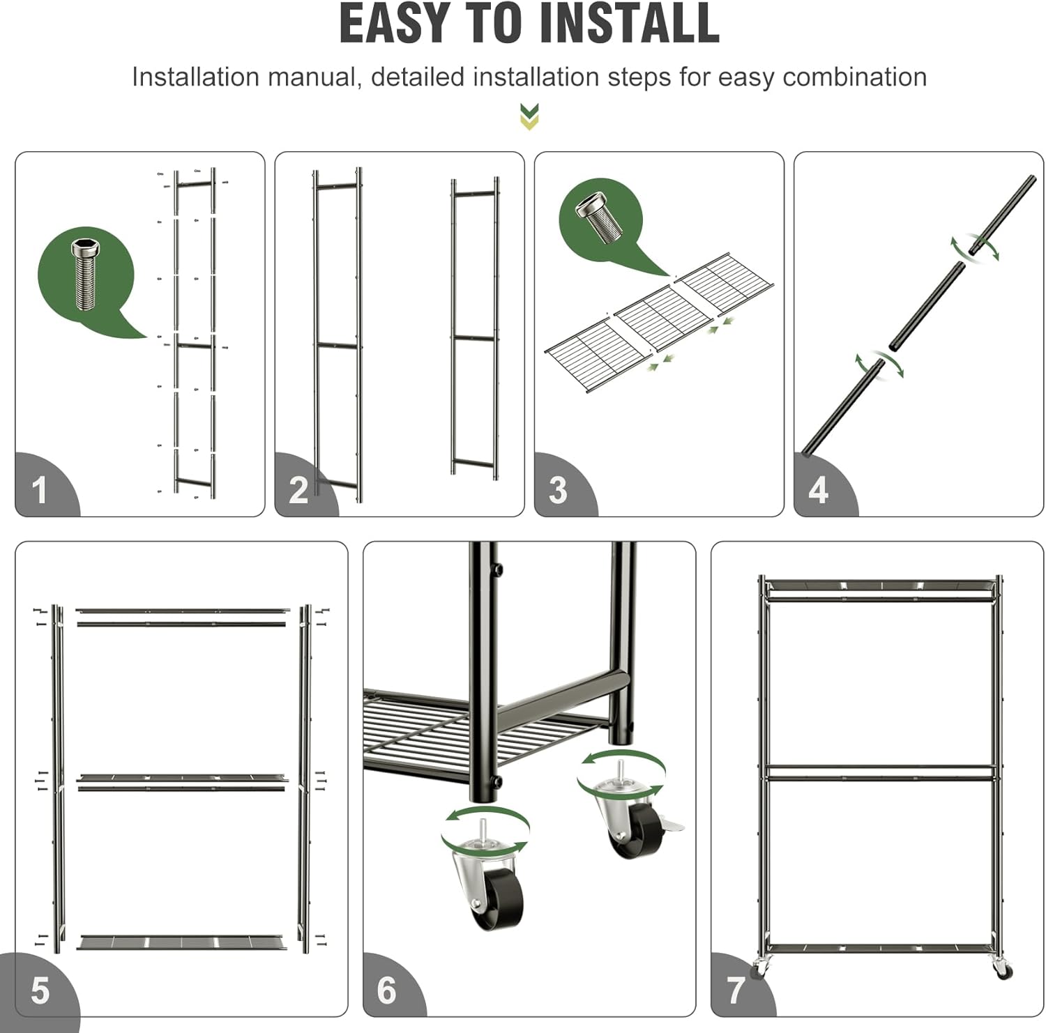Heavy Duty Metal Rolling Clothes Rack with Double Rods & 3 Wire Shelves X99438