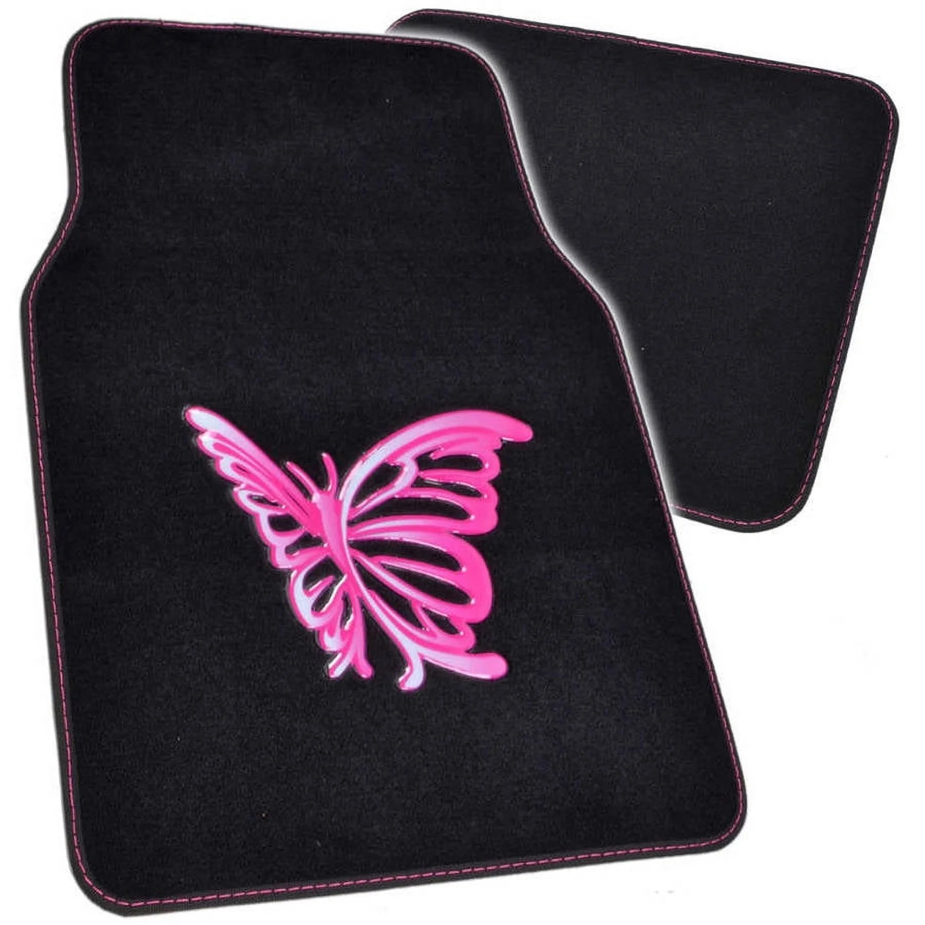Pink Butterfly Design Carpet Car Floor Mats Full Set with Rubber Backing W424