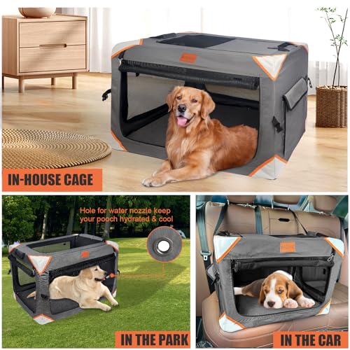 Collapsible 4-Door Portable Dog Crate with Soft Blanket V2542