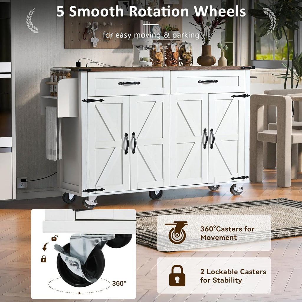 White Kitchen Island with Power Outlet and Drop Leaf Q981383