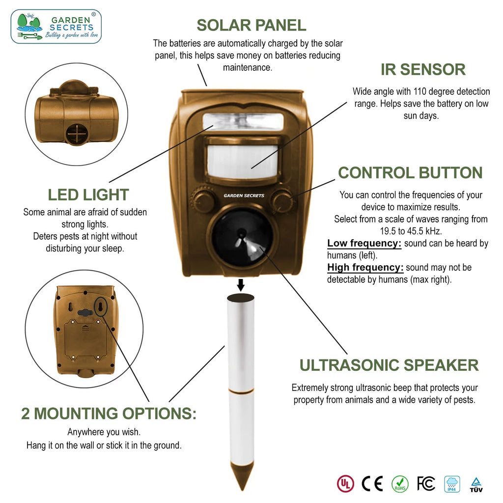 Compact Solar Ultrasonic Animal Repellent S6045