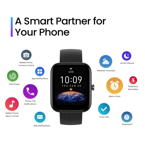 Black Smart Watch with 1.69 inch Display, 14-Day Battery Life, Blood Oxygen Heart Rate Monitor D502