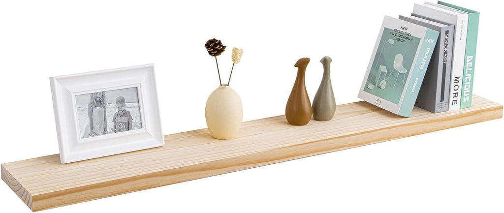 48 Inch Solid Pine Wood Floating Shelf with Metal Bracket U909843