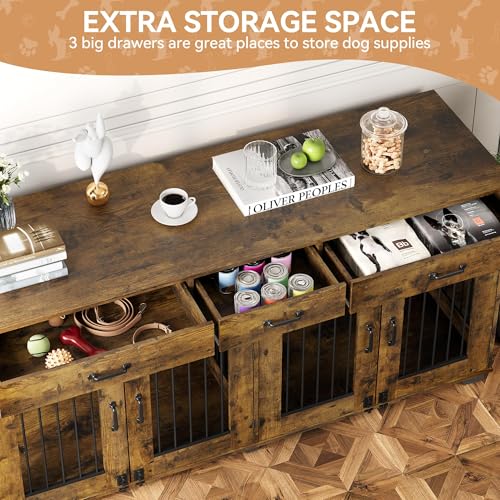 White Wooden Double Dog Crate with 3 Drawers T601938