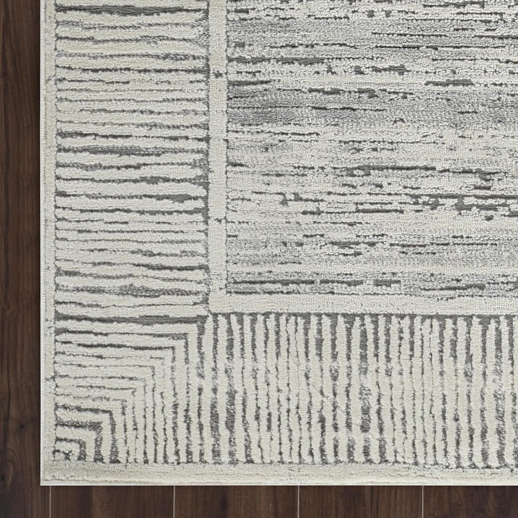 Grey & Ivory Striped Stain Resistant 8x10 Area Rug S8252
