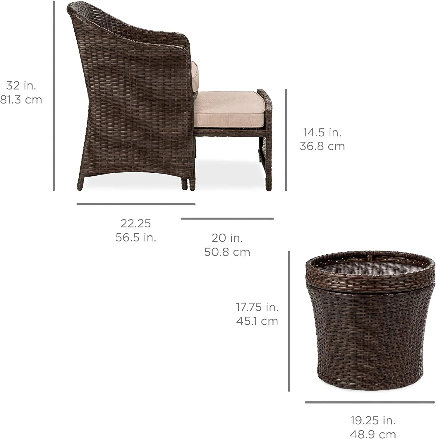 5-Piece Wicker Outdoor Patio Furniture Set with Storage Table I703861