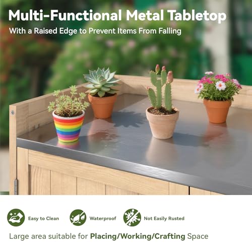 Grey Outdoor Storage Cabinet with Potting Bench Table E37935