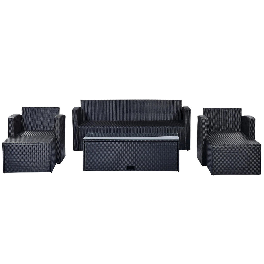 6-piece All-Weather Wicker PE Rattan Patio Outdoor Dining Conversation Sectional Set with Coffee Table, Wicker Sofas, Ottomans, Removable Cushions I514