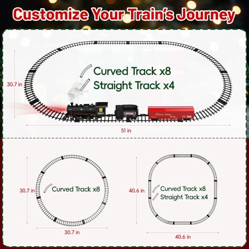 Electric Train Set with Smoke, Lights & Sound, Steam Locomotives, Cars and Tracks P3798