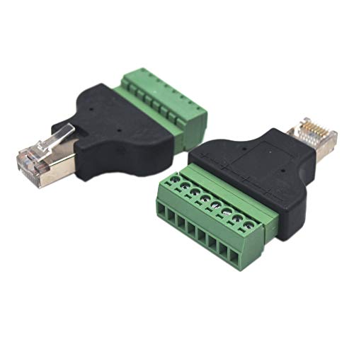 2-pack RJ45 Ethernet 8P8C Male to AV 8 Pin Screw Terminal Adapter Block Plug T3448