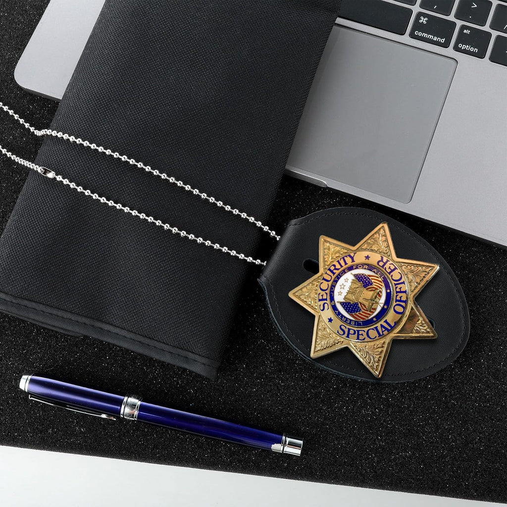 Black Cowhide Badge Holder with Belt Clip T425