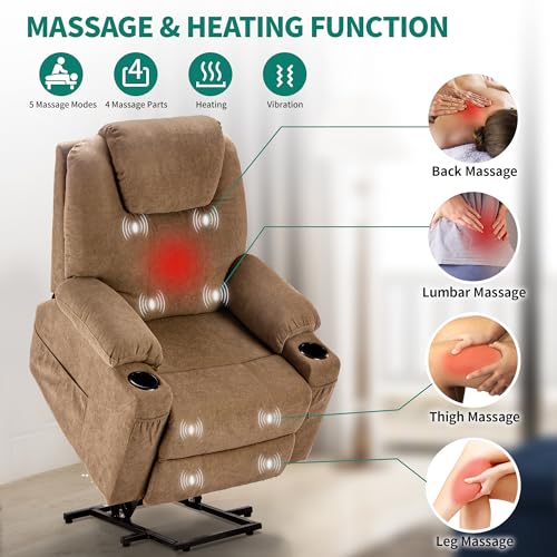 Light Brown Fabric Power Lift Recliner Chair with Heat and Massage Z370350
