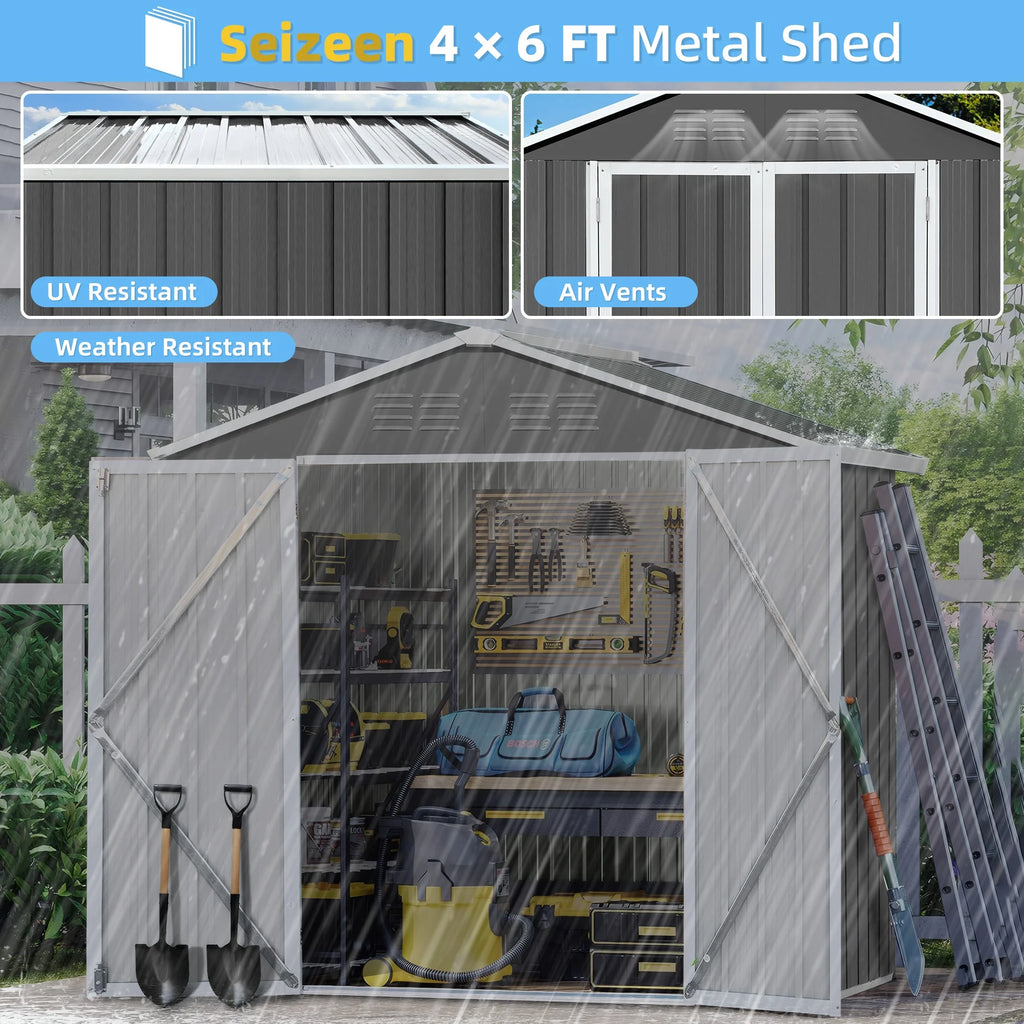 6' x 4' Galvanized Steel Outdoor Storage Shed with Lockable Doors O659802