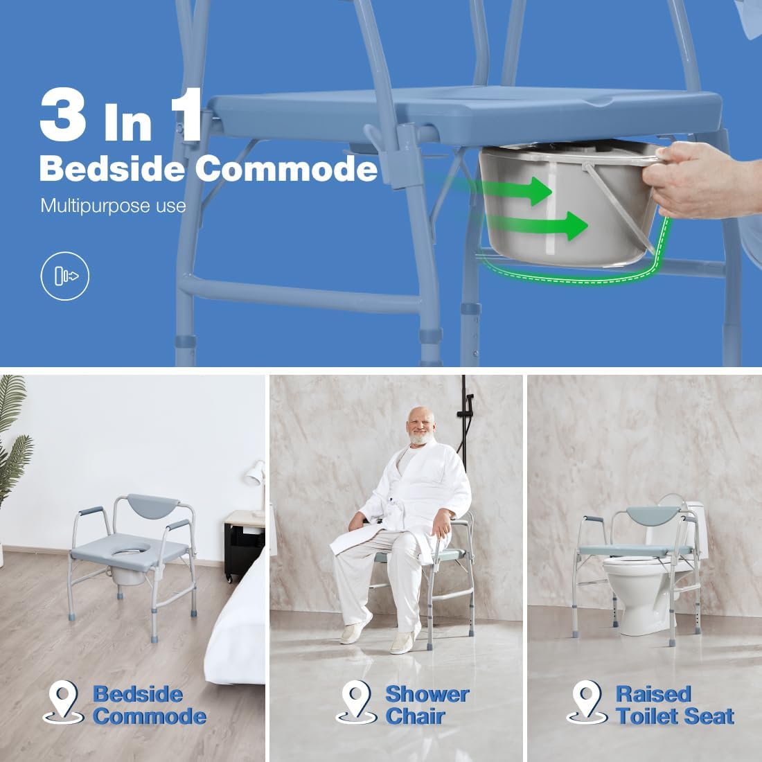 3 in 1 Bariatric Commode Chair with Extra Wide Seat I90189