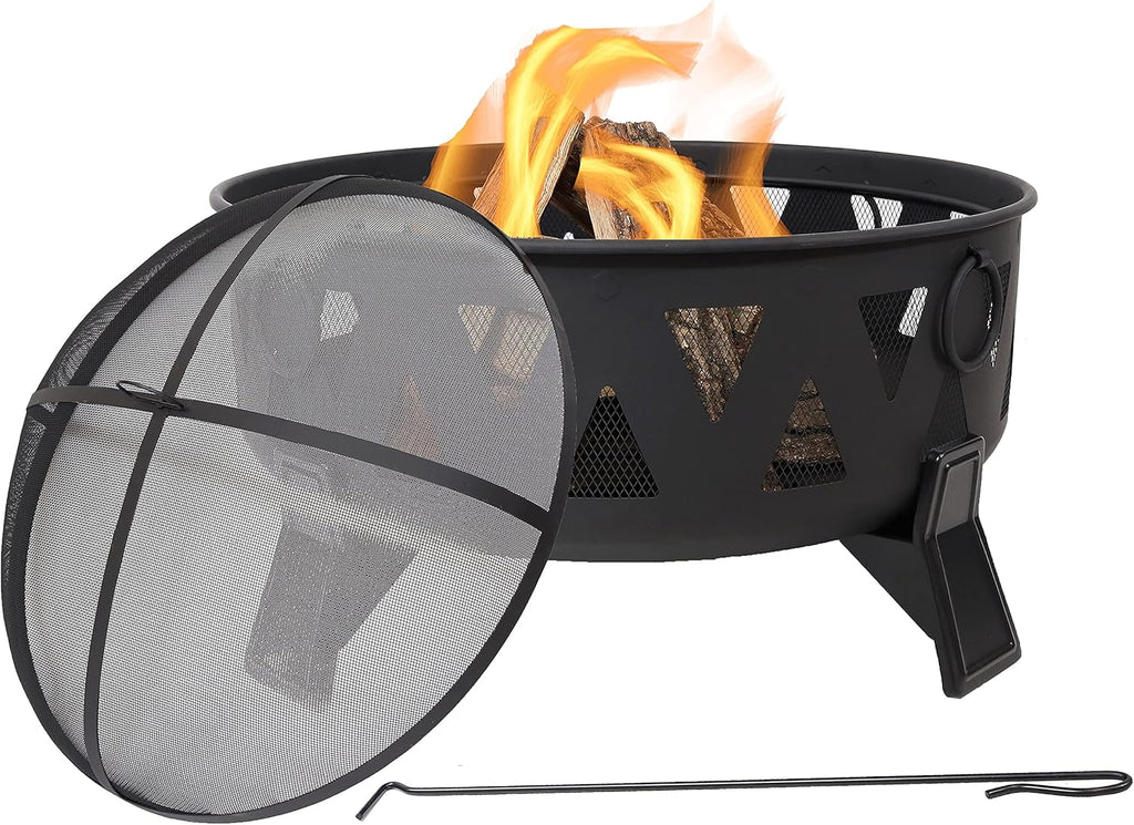 25-Inch Steel Wood-Burning Fire Pit with Poker and Spark Screen S116731