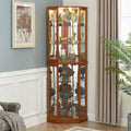 Lighted Corner Display Curio Cabinet 6-Shelf Wooden Display Cabinet with Adjustable Shelves 72" Tall Glass Shelving Unit Walnut W360164