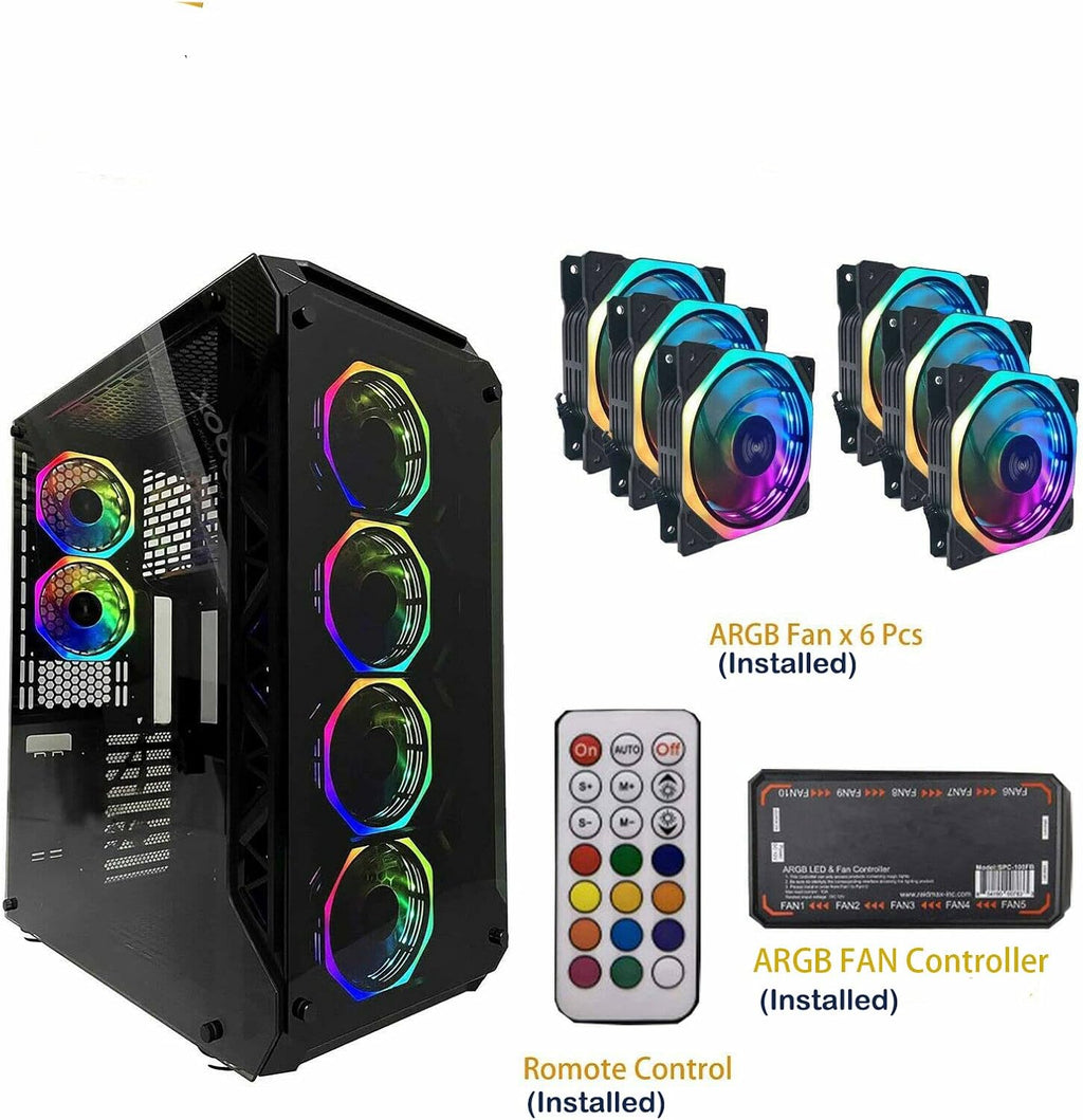 Full-Tower E-ATX Computer Gaming Case with 3-Sided Reinforced Glass, USB 3.0, 6 12cm Fans G5279