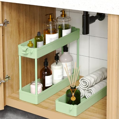 Slim Storage Cart 3 Tier Mobile Shelving Unit Rolling Utility Cart Tower Rack, Plastic & Stainless Steel C423918