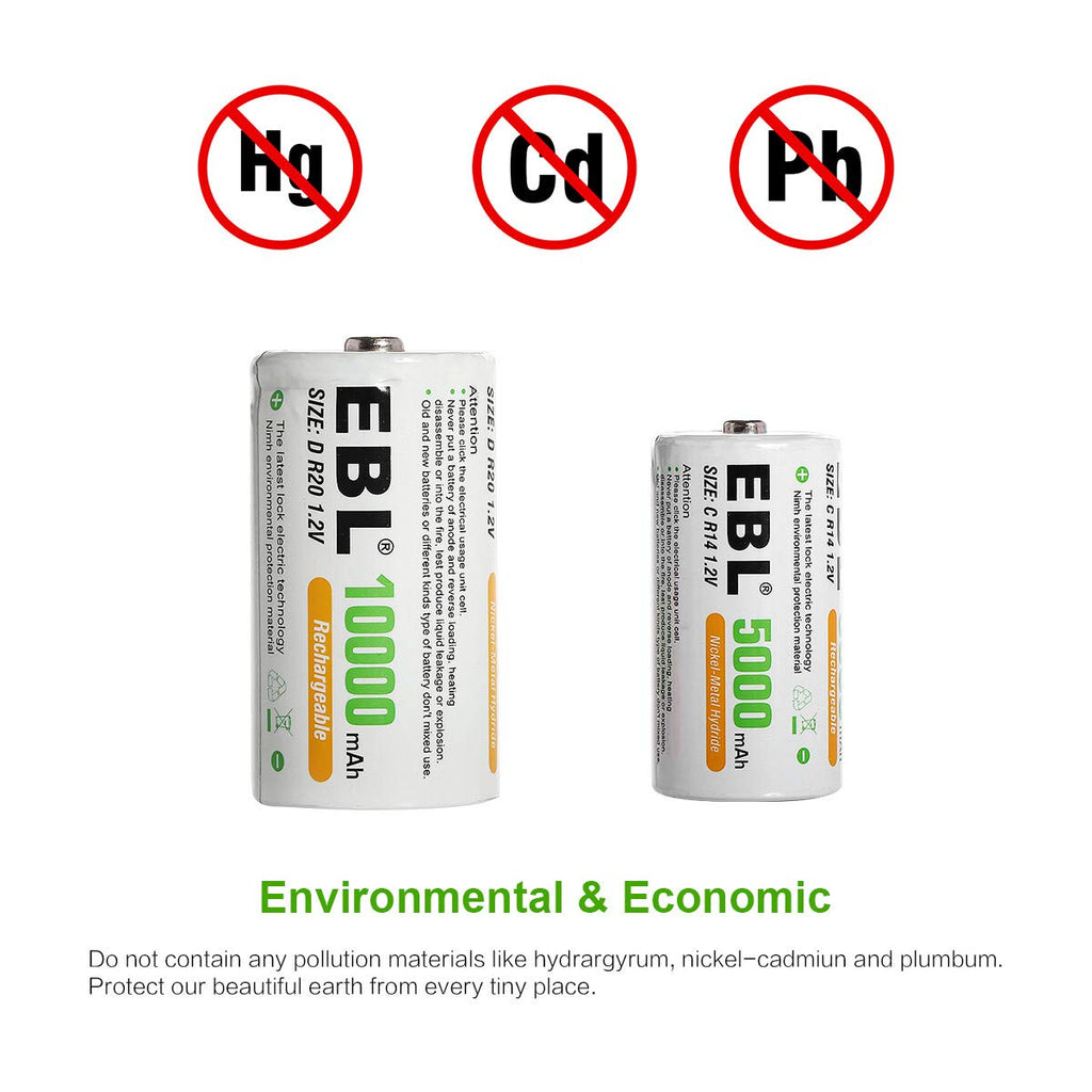 Pack of 4 Rechargeable C Batteries 5000mAh Ni-MH L9989