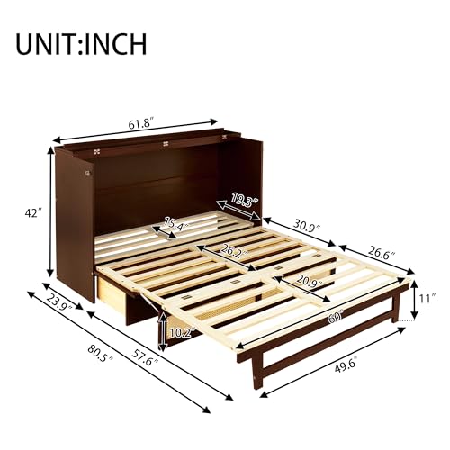 White Queen Murphy Bed with Desk and Shelves M1979