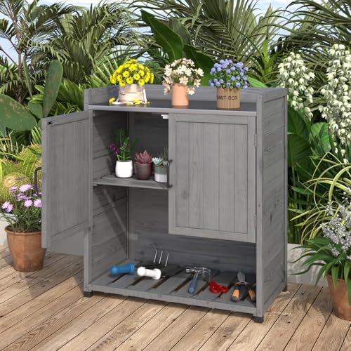 Grey Outdoor Storage Cabinet with Potting Bench Table E37935