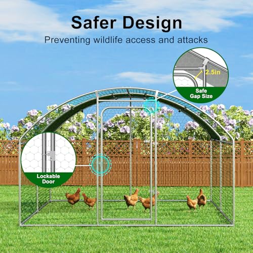 Large Metal Chicken Coop Walk-in Poultry Cage Chicken Run Pen Dog Kennel with Waterproof and Anti-Ultraviolet Cover (9.8' L x 19.7' W x 6.4' H) M711