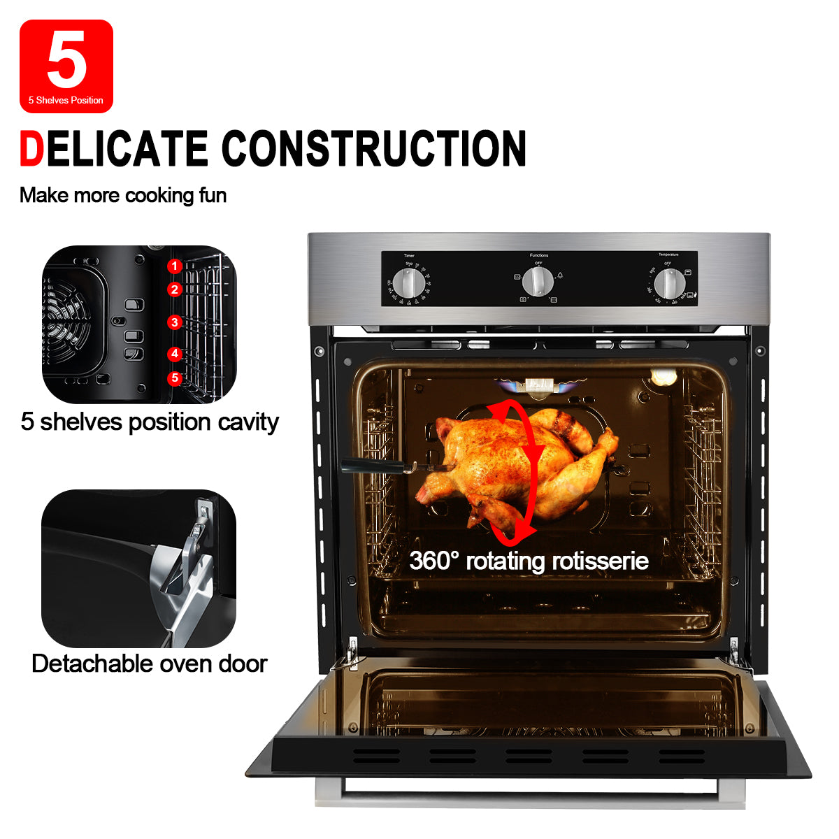24" Built-in Natural Gas Convection Oven with Rotisserie, Stainless Steel F140