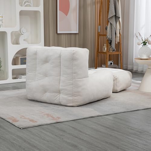 Blue Fluffy Bean Bag Chair with Memory Foam and Ottoman I691