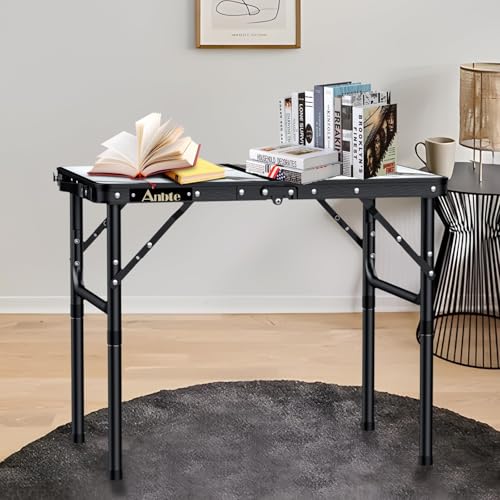 Folding Camping Table with Storage Net, 3 Adjustable Height Aluminum Small Portable Table with Carry Handle I408475