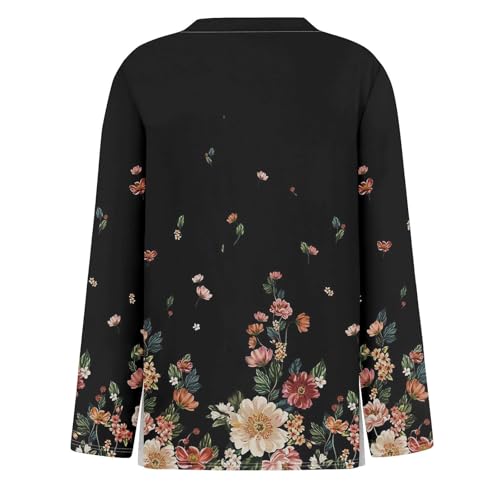 Womens Long Sleeve V-Neck Floral Print Tunic Blouses B65798