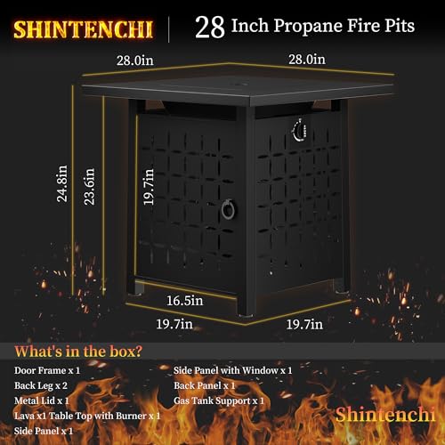 Black 28 Inch Steel Propane Fire Pit with Lid and Lava Rock K72591