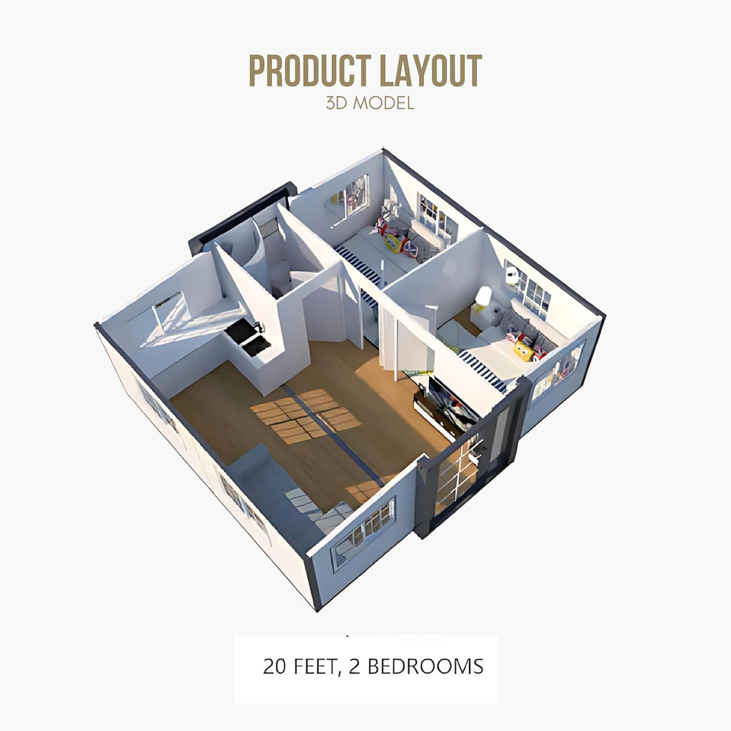 20ft Prefab White House with 2 Bedroom 1 Living room 1 bathroom 1 kitchen R866