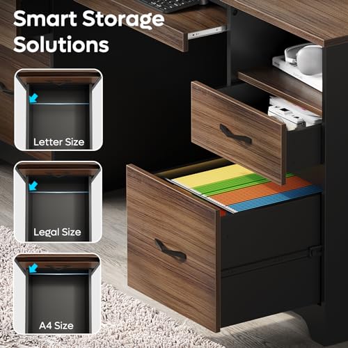 59" Computer Desk with 4 Drawers and File Drawer N74399