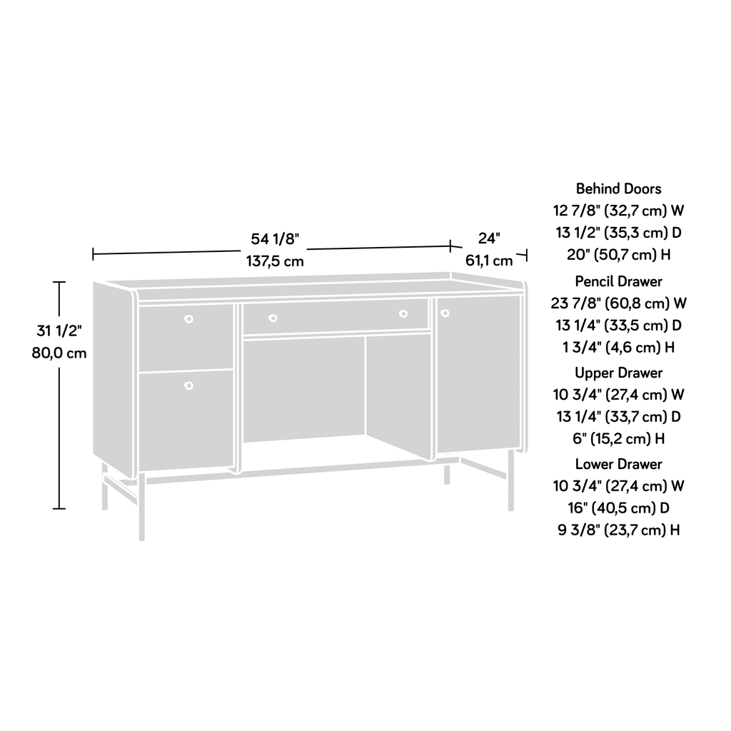 Jet Acacia Finish Double Pedestal Home Office Desk with Storage P87823