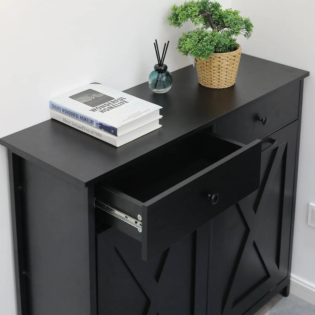 Double Tilt Out Trash Cabinet Freestanding Recycling Cabinet Garbage Can Holder with Drawers A657444