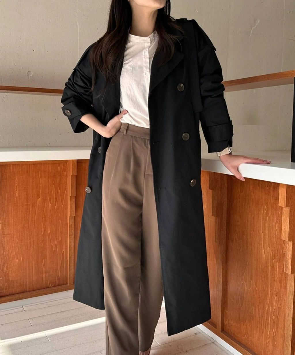 Oversized Double-Breasted Long Trench Coat X143