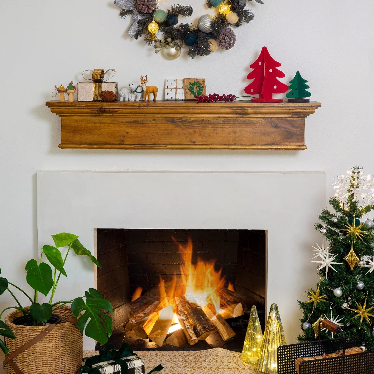 48" Rustic Ash Wood Mantel Shelf L15404
