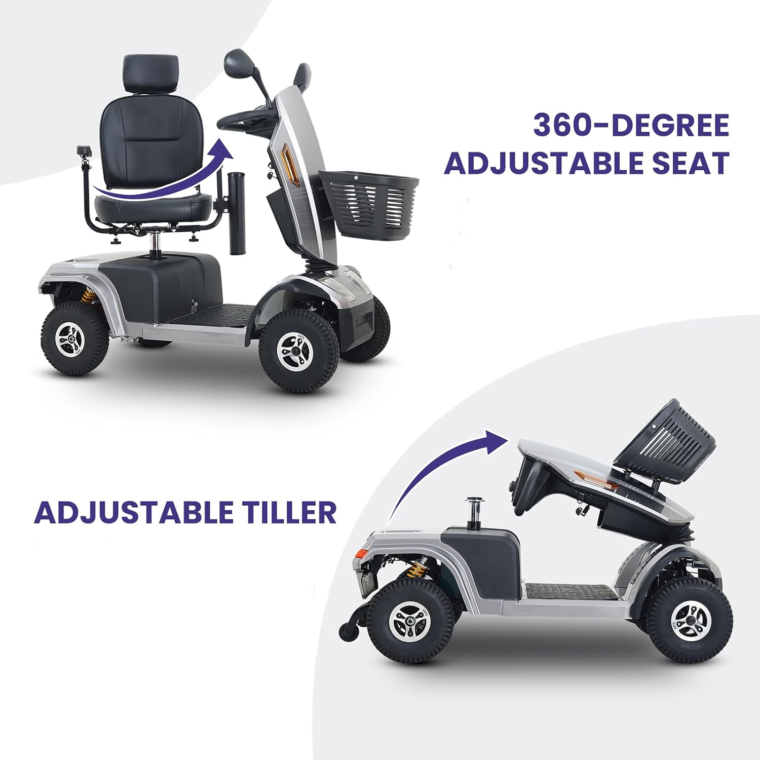 4 Wheel Electric Mobility Scooter, 350lbs Capacity, Grey P934