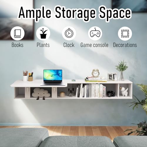 70'' Wall Mounted Desk with Storage Shelves Dark Grey D954