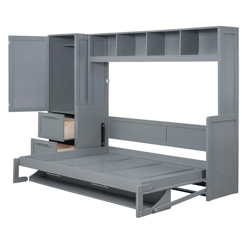 Queen Size Murphy Bed Wall Bed with Closet and Drawers Q8254