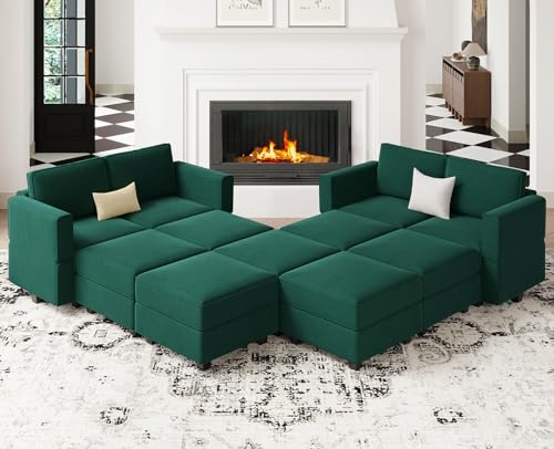 Oversized Velvet Blue Modular Sectional Sofa with Storage Ottomans G788