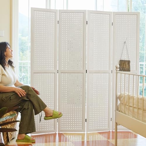 5.6Ft Wooden Folding Privacy Screen (4panels, Natural) B870254