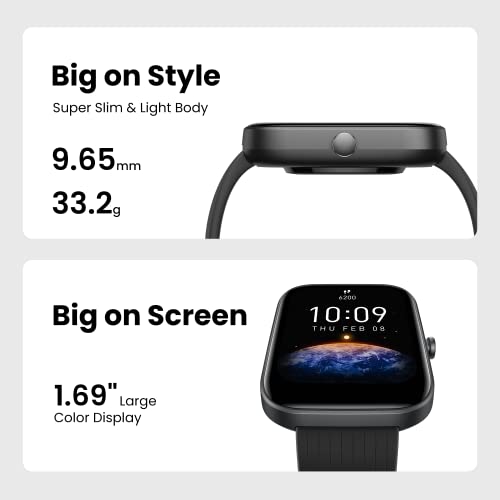 Black Smart Watch with 1.69 inch Display, 14-Day Battery Life, Blood Oxygen Heart Rate Monitor D502
