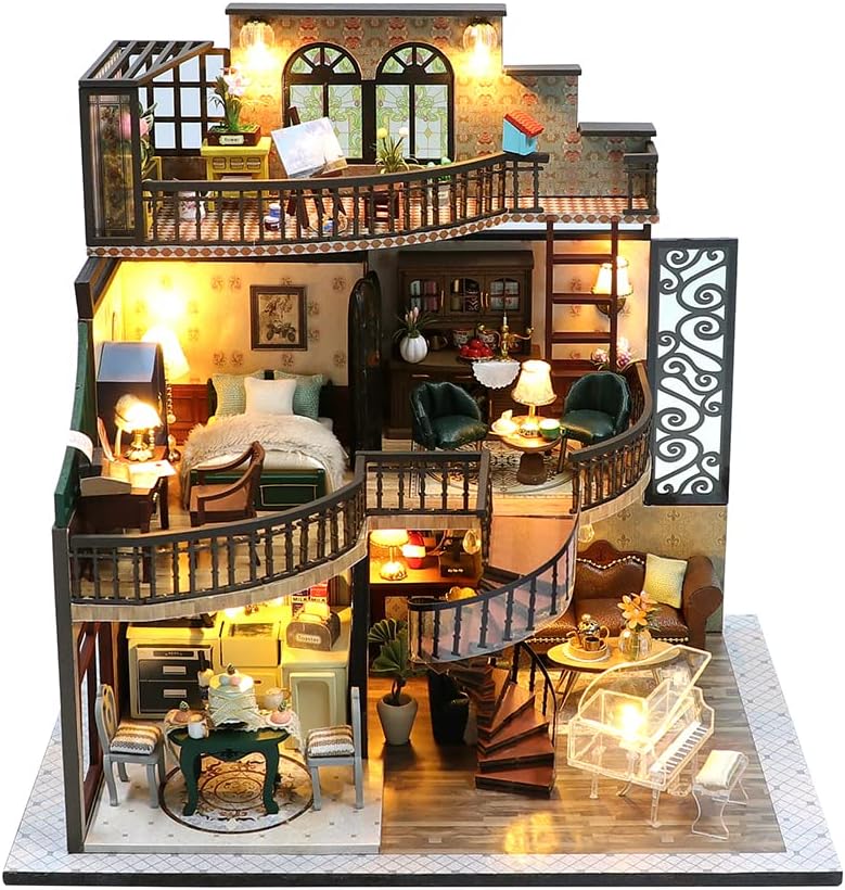 1:24 Scale Wooden Miniature Dollhouse Kit with Furniture B949