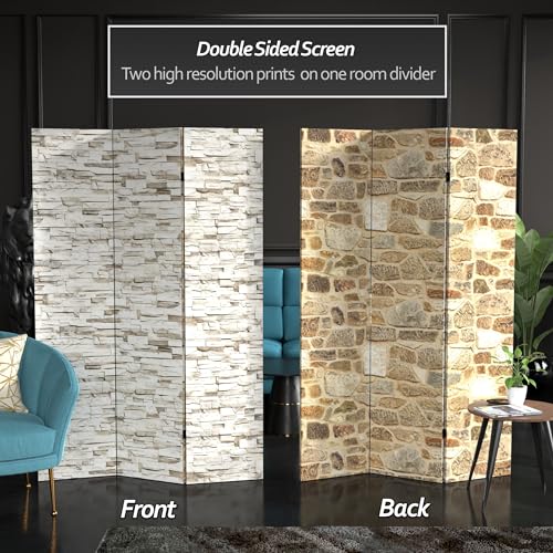 6 ft. Tall Double Sided Black & White Canvas Room Divider 3 Panel Freestanding Folding Privacy Screen S174